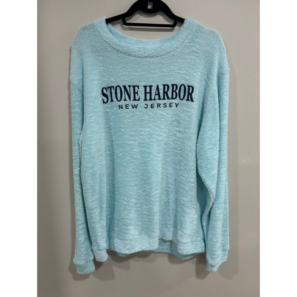 Liquid Energy L Stone Harbor NJ Plush Fuzzy Pullover Sweatshirt Beach Vacation‎